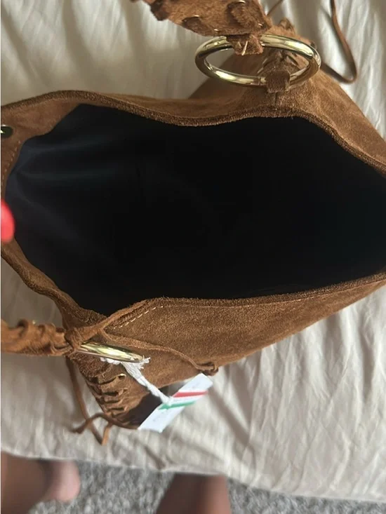 Suede Braided-Handle Shoulder Bag in Brown - Picture 3 of 3